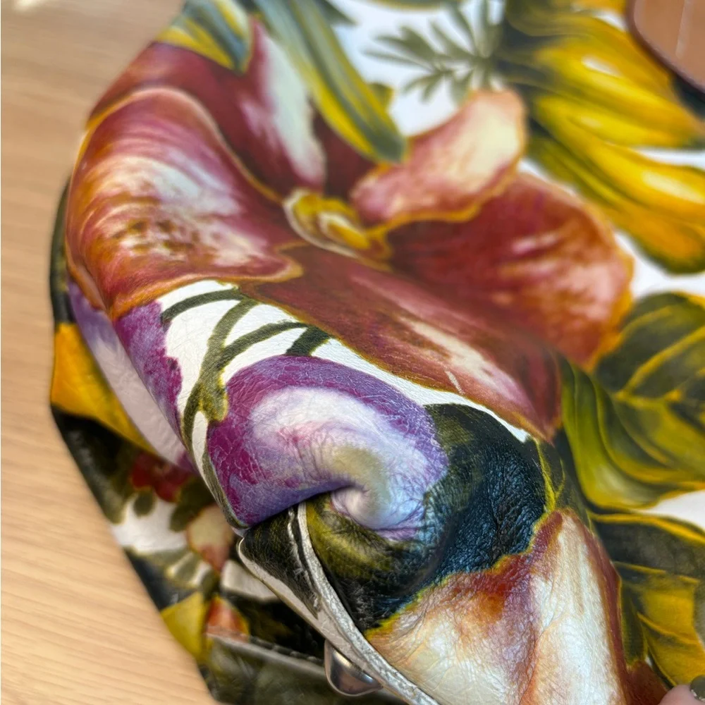 Maurizio Taiuti Genuine Italian‎ Leather “Orchid” Print Large Tote